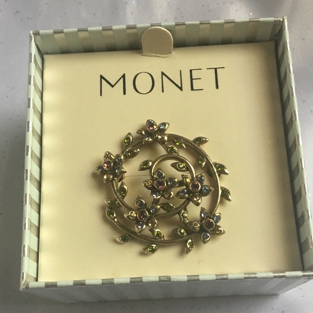 New Monet Multi Color Floral Circle Pin Brooch